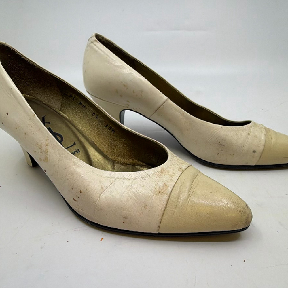 YSL Pointed Toe Cream Leather 35.5 Kitten Heel Pump - Picture 3 of 8